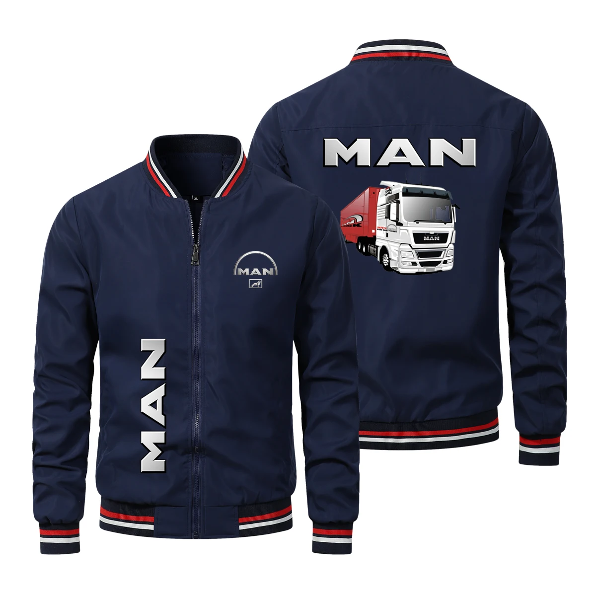2024 Men's Zip Jacket MAN Trucks Logo Printed Jacket Spring and Autumn Fashion Slim Jacket Men's Casual Motorcycle Riding Jacket 3