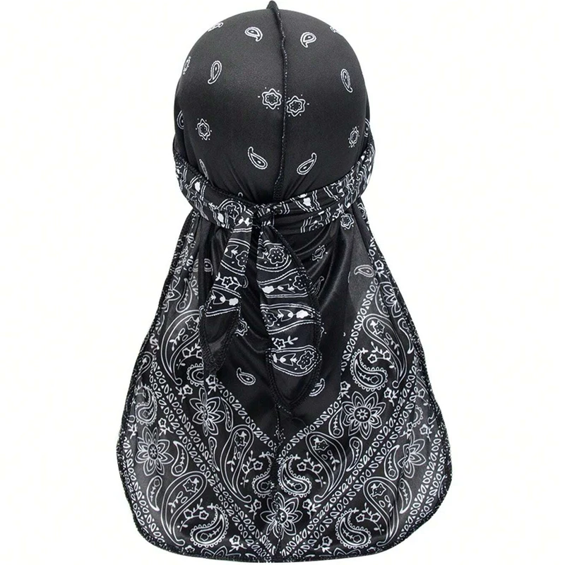 Turban-Hut, bedruckte Perücken, Biker-Kopfbedeckung, Piratenhüte für Männer, Haarschmuck, lange Schwanzbänder, Bandanas, Piratenhut, Piratenkostüm – Detail 7
