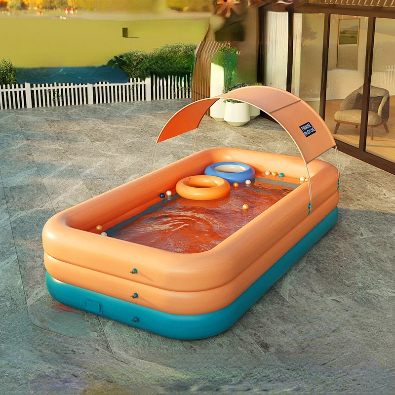 InflatableKidSwimmingPoolwithAwningThickenPVCLargeChildrens