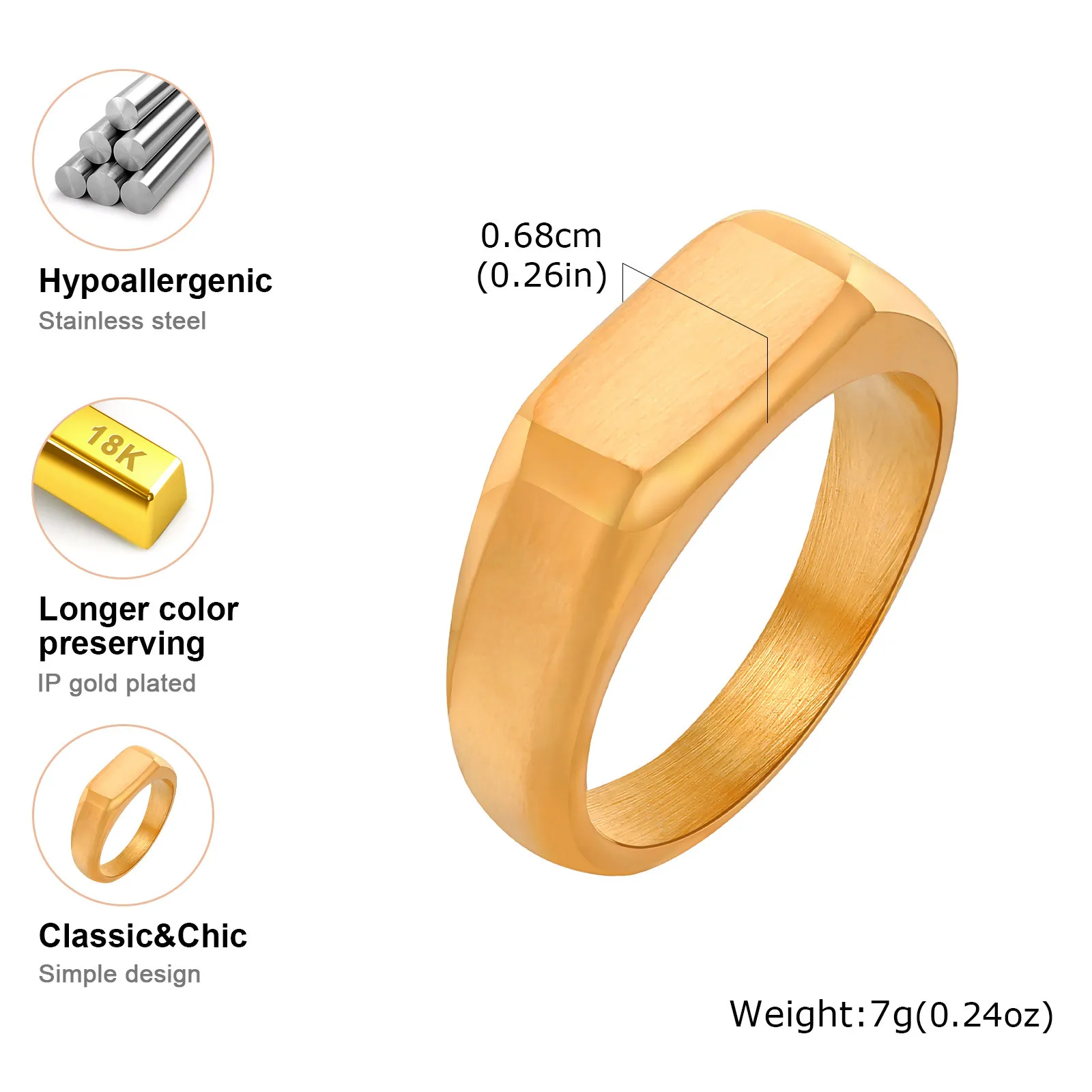 Stainless Steel Signet Ring for Men Women,Gold Silver Color Band Ring Pinky Ring Cool Finger Ring,Simple Jewelry Gift for Him 5