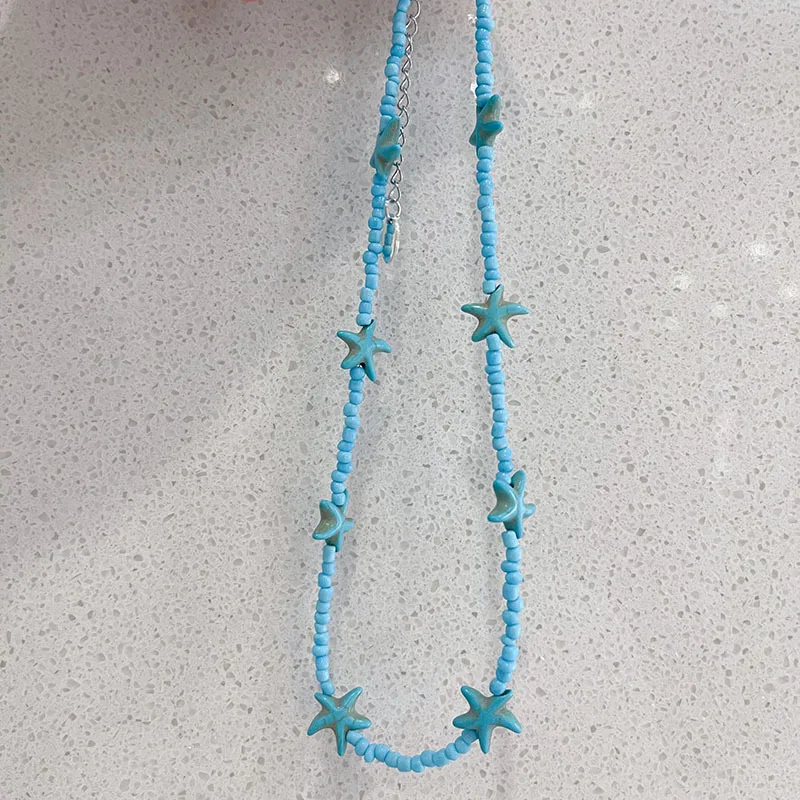 Böhmische Seestern Perlenkette Bunte Sommer Strand Halskette Damen_voghion.com