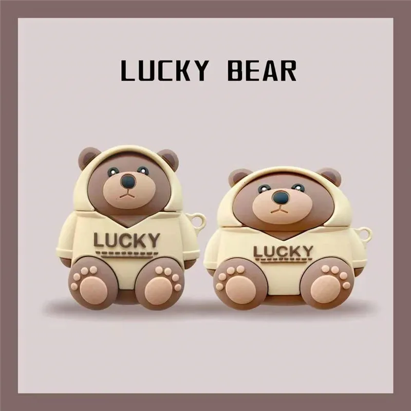 

Cute Cartoon Hoodies Little Bear Bluetooth Headset Cover for Airpods 1 2 Pro Silicone Airpods Case