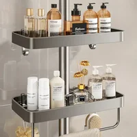 Bathroom Shower Head Holder Wall Mounted No Drilling Required Shampoo Organizer Rack Integrated Design Storage Shelf 2