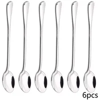 6PCS Stainless Steel Coffee Spoon Long Handle Ice Cream Dessert Tea Spoon For Picnic Drinkware Tableware Kitchen Set Supply 1