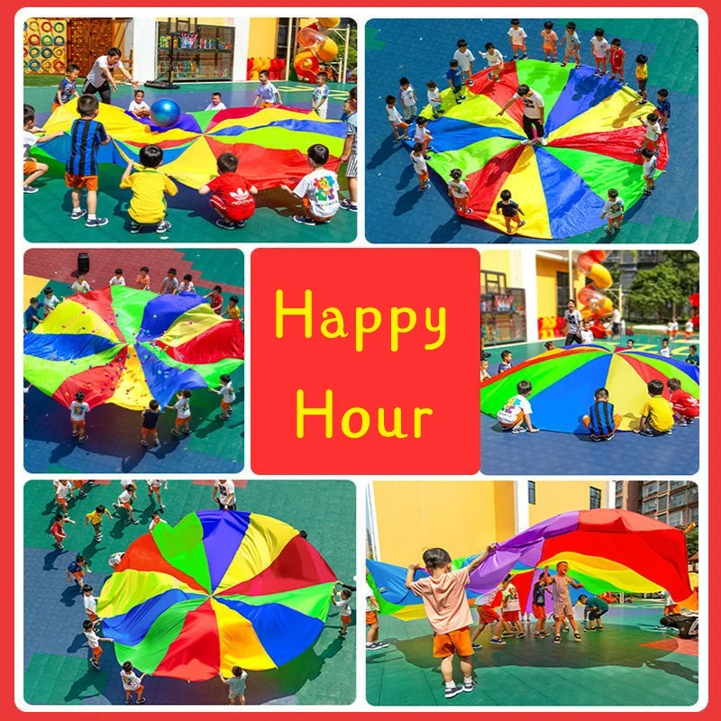 2M/6M Diameter Kids Outdoor Teamwork Game Prop Rainbow Parachute Toys Jump Bag Bounce Play Mat School Activity Puzzle Game 4