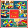 2M/6M Diameter Kids Outdoor Teamwork Game Prop Rainbow Parachute Toys Jump Bag Bounce Play Mat School Activity Puzzle Game 4
