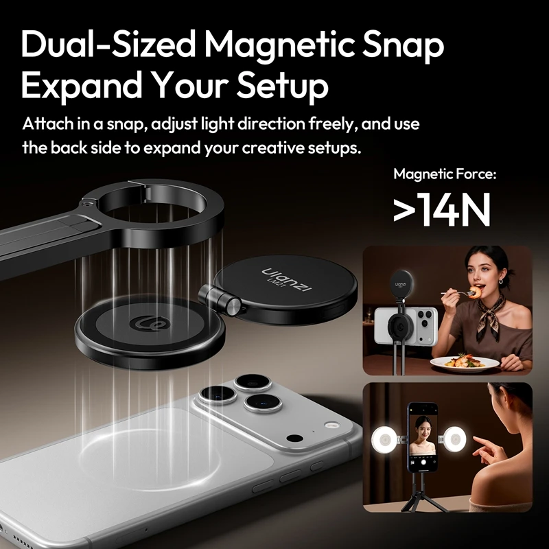 ULANZI LM23 Magnetische Selfie Licht kompatibel mit Magsafe, verbessertes 360°-Selfie Ringlicht für iPhones, LED-Schönheitsbeleuchtung mit Spiegel für