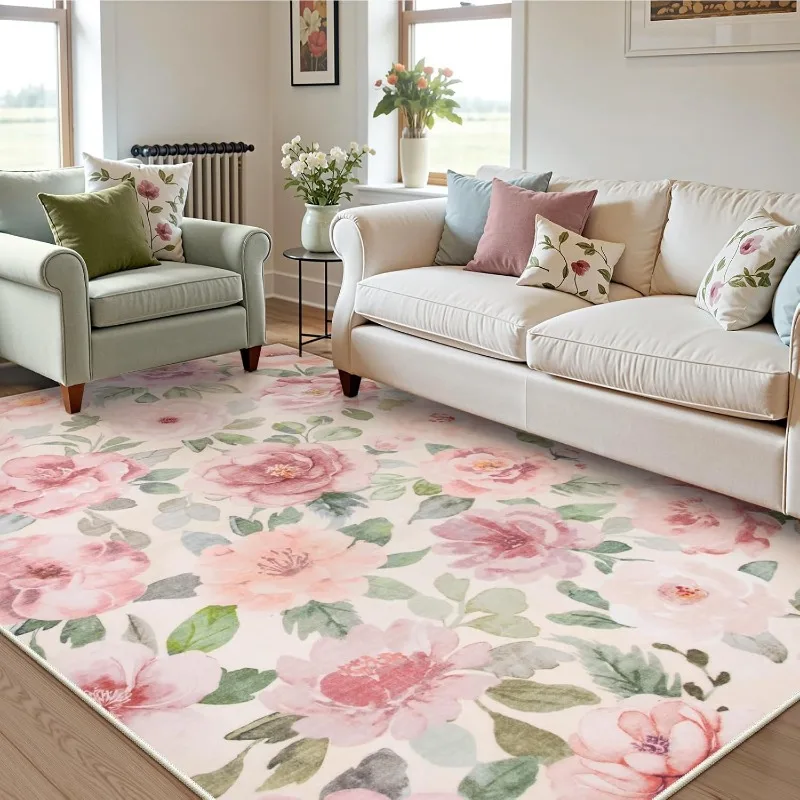 Floral Living Room Carpet Country  Creative Design Bedroom Plush Rug Foldable Machine Washable Non-slip Sofa Coffee Table Mat 러그