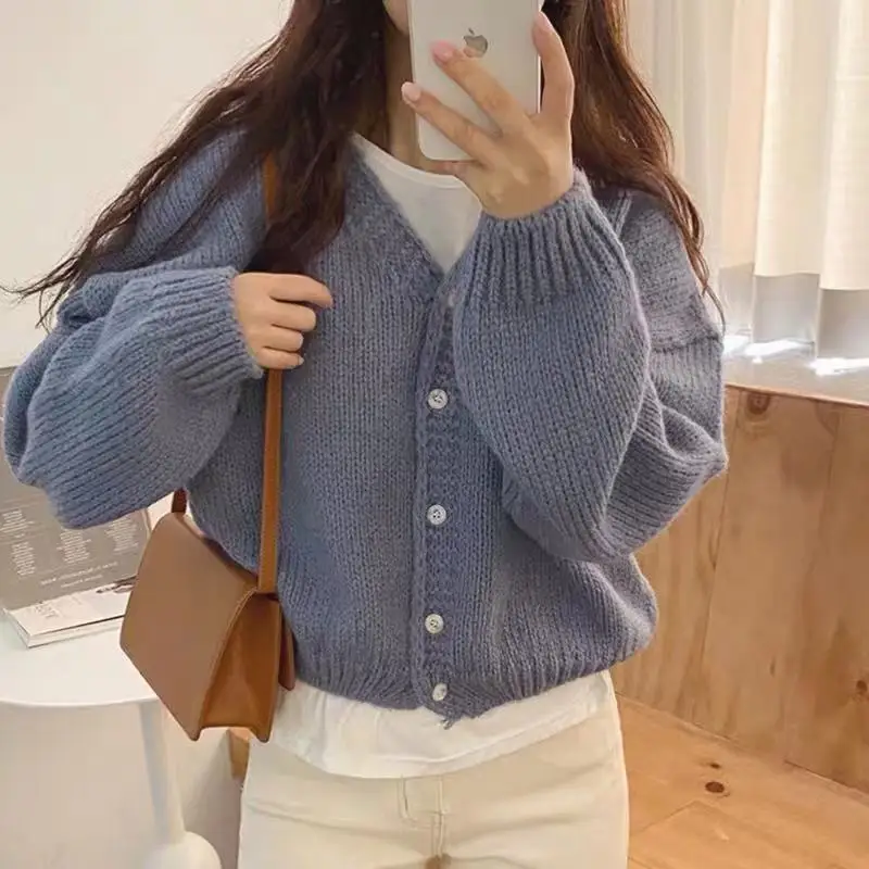 Autumn and Winter New V-neck Cardigan Women's Long-sleeved Sweater Fashionable and Elegant Single-breasted Knitwear Jacket