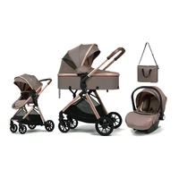 Poussette bébé multifonctionnelle 3 en 1, équipée d'une voiture EC pour s'asseoir et s'allonger, légère et livrée avec un sac maman 3