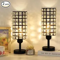 Elegant Crystal Table Lamps Set of 2 Black Modern Bedside Lamp Small Decorative Nightstand Lamp Black Desk Lamp for Living Room 2