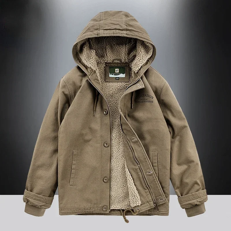 

Mens Coat Winter Cotton-padded Jacket Hooded Lamb Cashmere Male Large Size Cargo Jackets Cardigan Outerwear Chaquetas Hombre