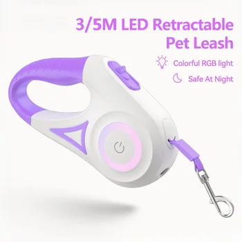 3/5M Automatic Dog Leash Retractable LED Luminous Leading Fashion Light Straps for Dog Puppy Pet Flexi Walking Running Lead 1