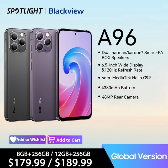 World Premiere] Blackview A96 Android 13 Cellphone Helio G99  24GB(12+12Expand)+256GB Mobile Phone 6.5'' 2.4K Display With 120Hz  Smartphone for EU Purple
