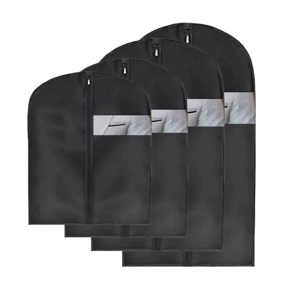 Dustproof Clothing Covers Waterproof Clothes Dust Cover Coat Suit Dress Protector Hanging Garment Bags Black Closet Organizer