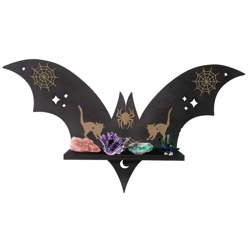 

Crystal Display Shelf Wooden Bat Shape Shelf For Crystals Wall Mounted Crystal Holder Shelves For Essential Oils Succulents