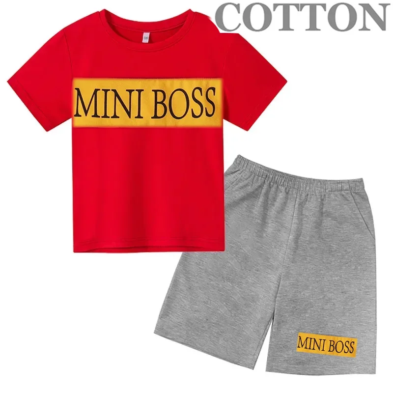 thumbnail image 1 of Conjunto de 2 piezas para bebés recién nacidos, niños y niñas de 2 a 14 años, camiseta de manga corta con estampado de letras informal de verano y pantalones cortos, atuendo deportivo, 1 of 5