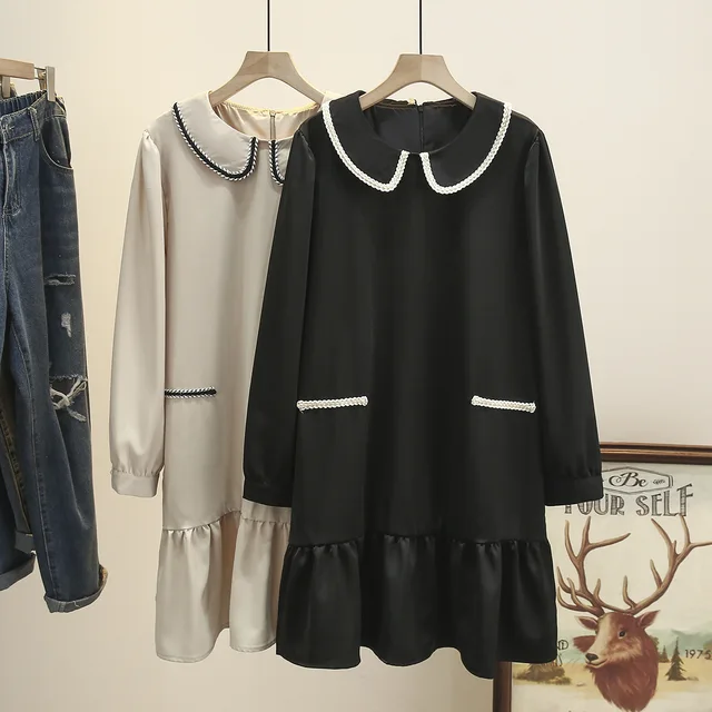 피터팬 칼라 인어 프린트 원피스 오버사이즈