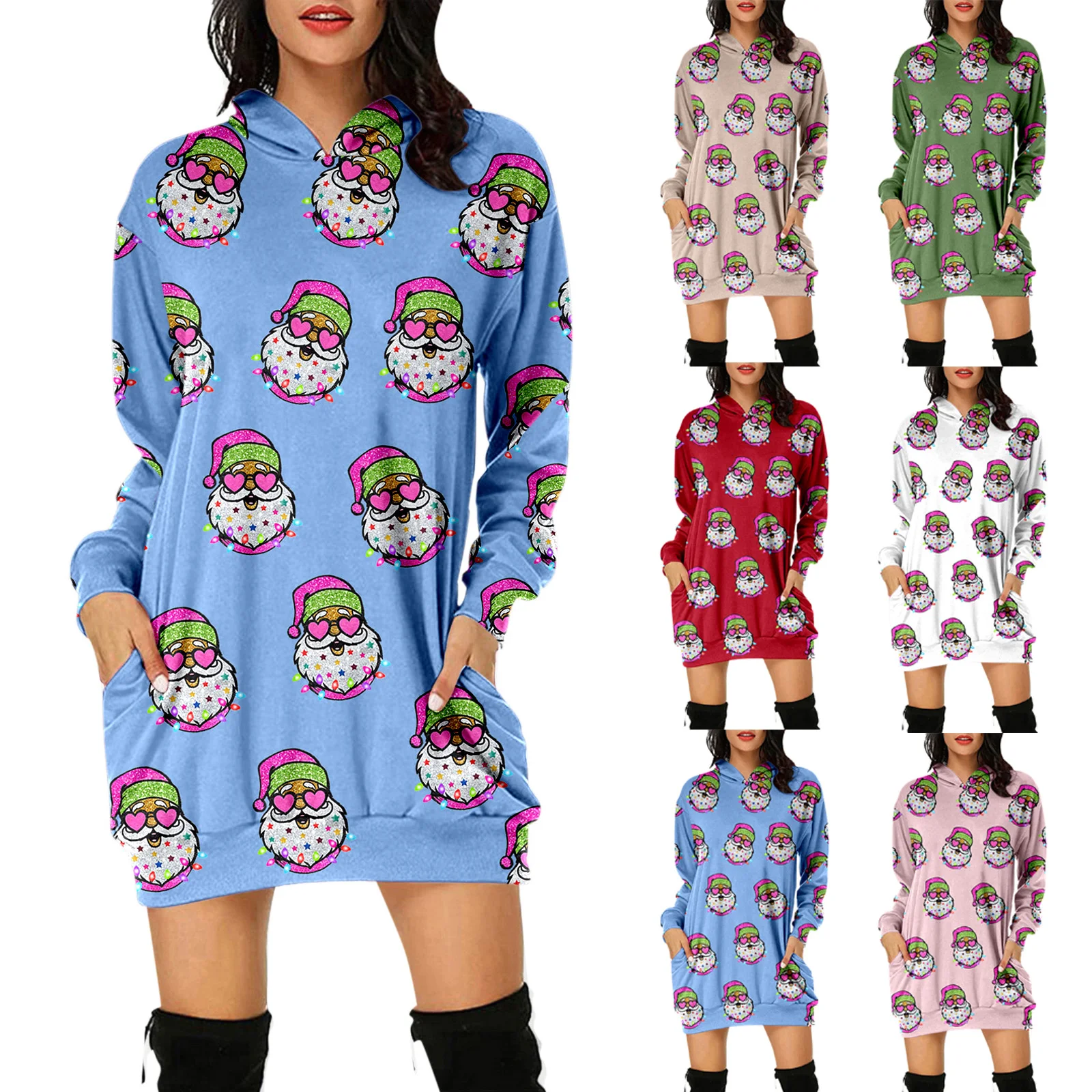 

Womens Halter Dresses for Summer Womens Fashion Vintage Print Dress Long Sleeve Hoodie Long Sleeve Dress With Pockets