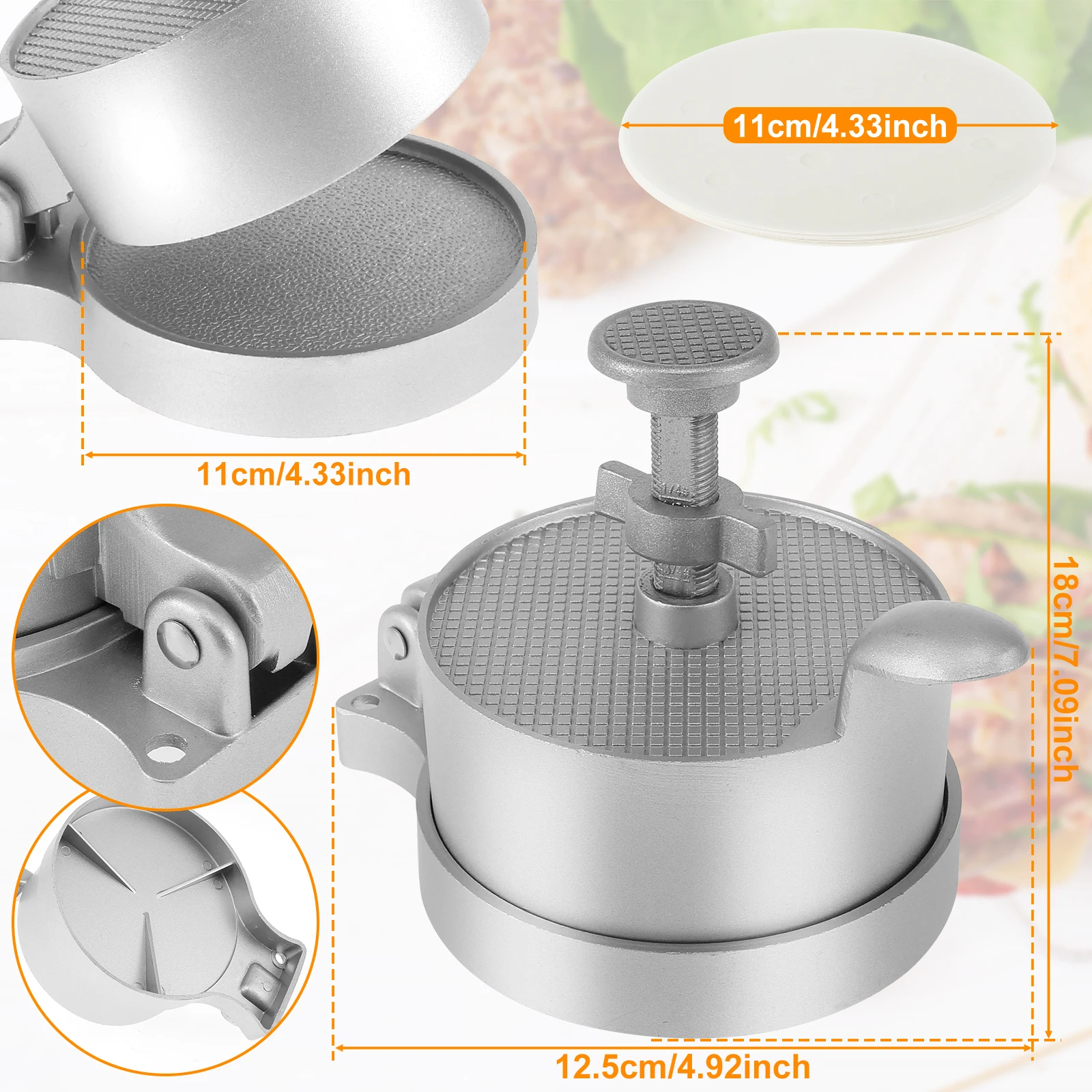 Burger Press with 100 Patty Paper Adjustable Thickness Non-Stick Hamburger Patty Maker Mold for Grilling Cooking Kitchen Tool