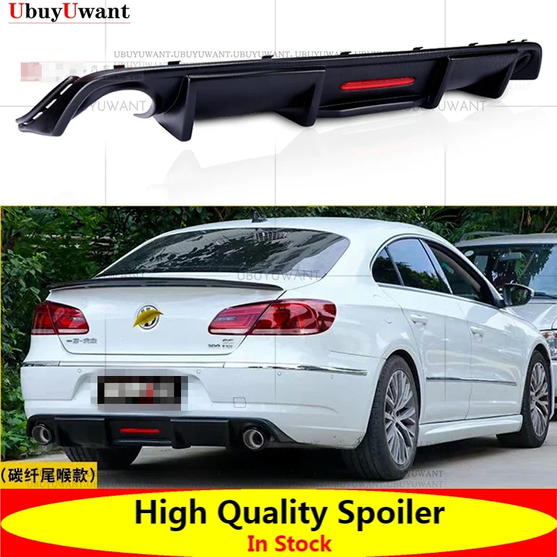 

For Volkswagen VW CC 2013 2014 2015-2017 ABS Material Rear Bumper Lip Spoiler Diffuser Protector With Light Car Styling Body Kit
