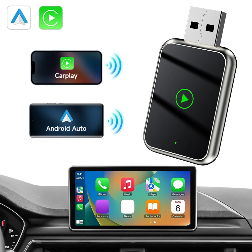 2in1 Wireless CarPlay Android Auto Adapter WiFi BT5.0 Smart Dongle Type-C Plug&Play Mini AI Box for iPhone Android Wired CarPlay
