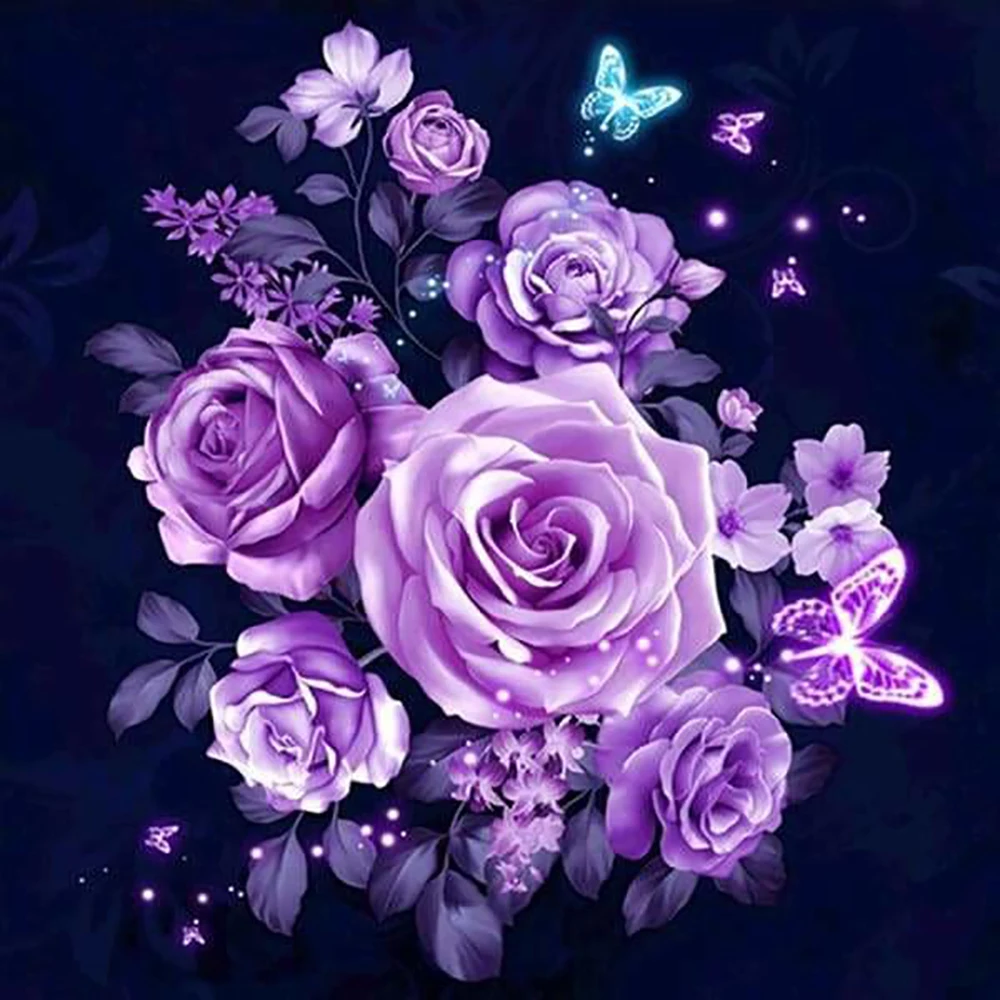 Diamond Painting Full Square Diamond  Purple Rose Butterfly Cross Stitch  Diamond Mosaic Rhinestone Picture Home Decor Sale Gift