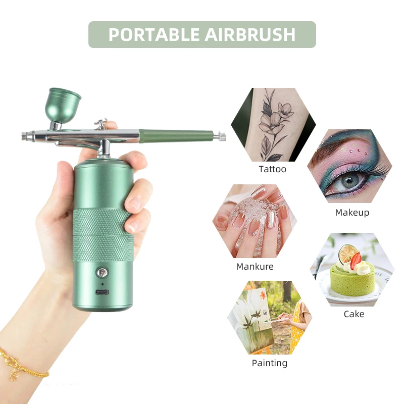Portable Airbrush Handheld Airbrush for Nails Facial Oxygen Nano Spray Gun Manicure Tattoo Art Makeup Paint Craft Cake 0.3mm 4