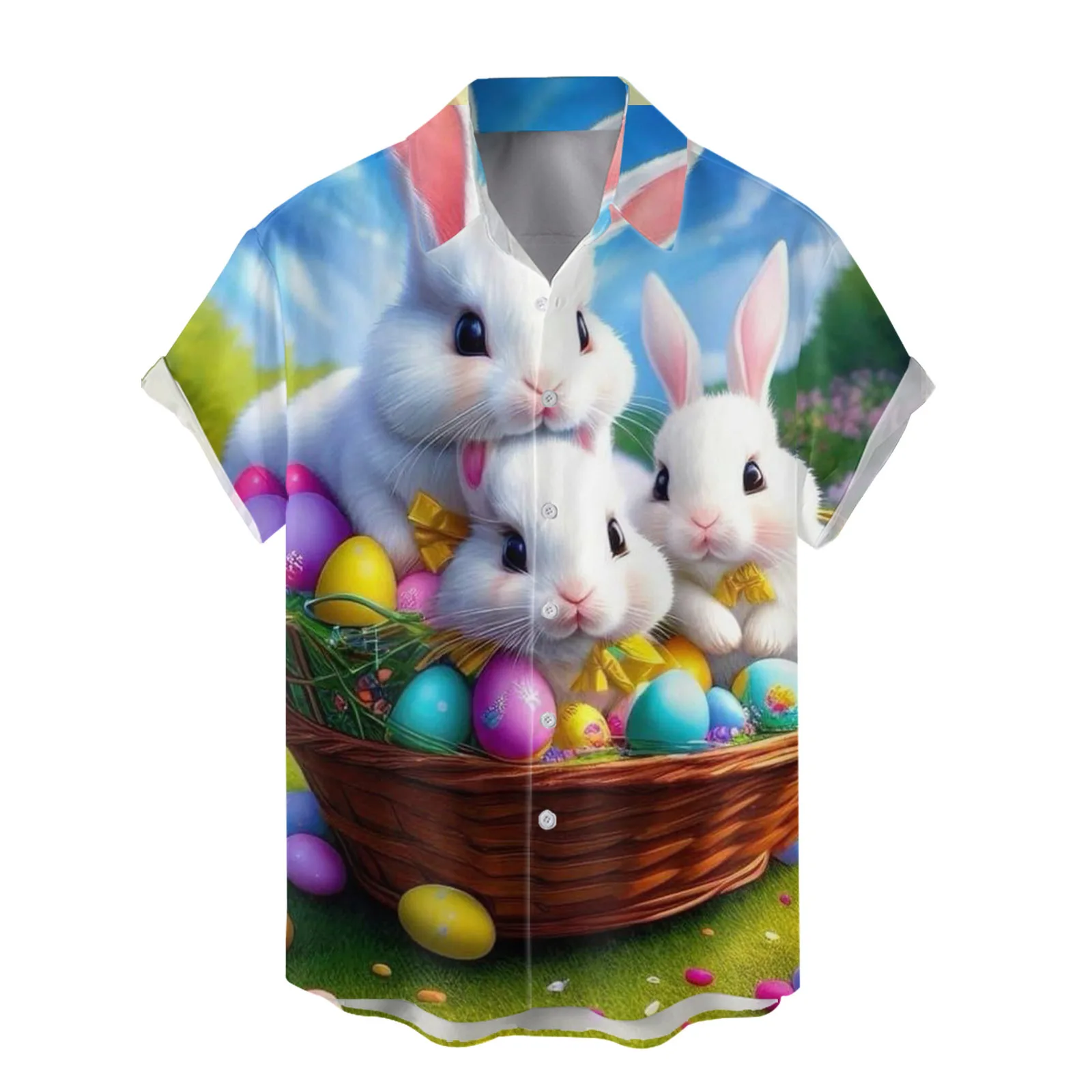 

Newest Summer Beach Men's Easter Rabbit Shirts 3D Printed Trend Short Sleeve Hawaiian Shirt Casual Oversized Vacation Streetwear