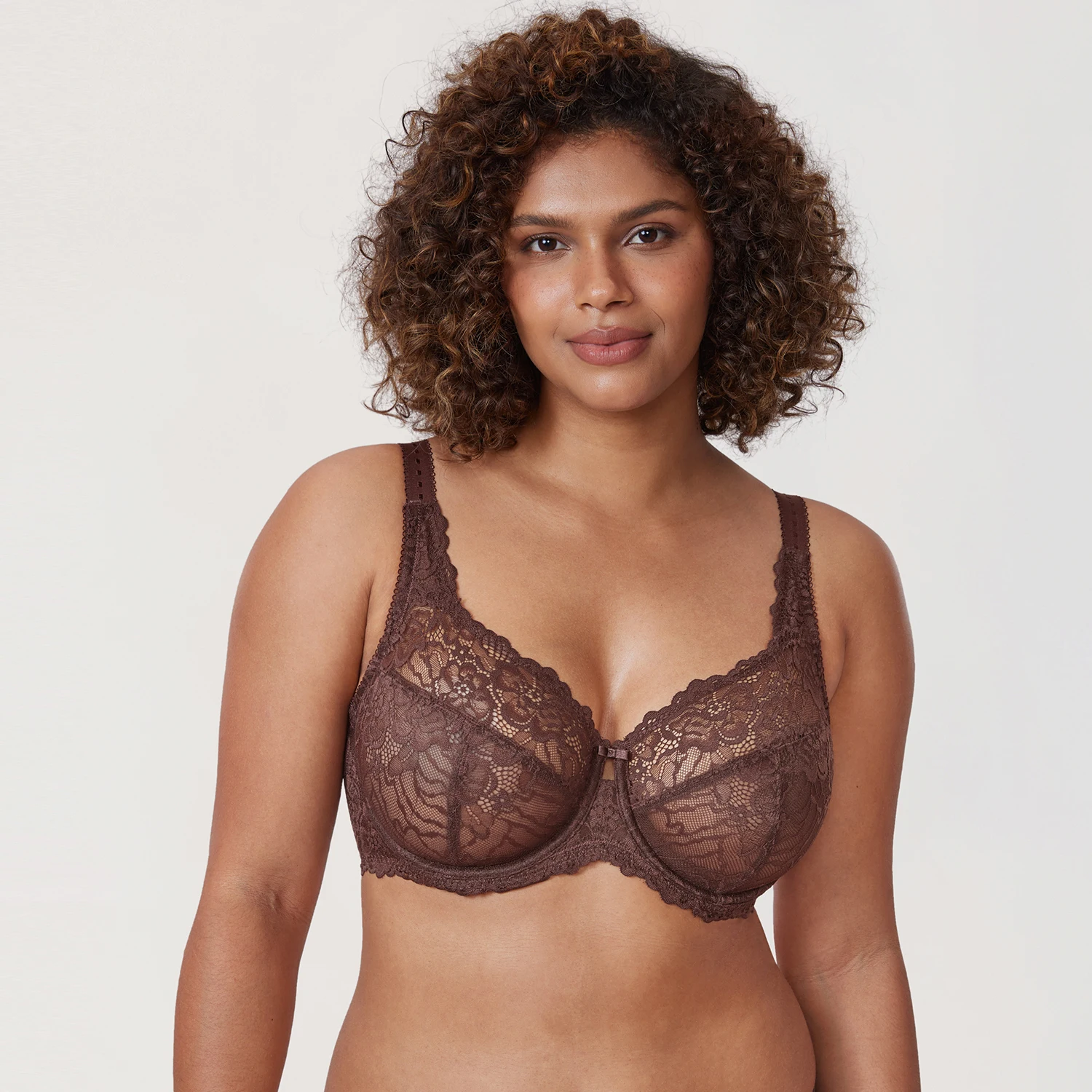 DELIMIRA-Soutien-gorge à armatures en dentelle pour femme, minimiseur sexy, couverture complète, sans doublure, maille transparente, grande taille, E, F, G