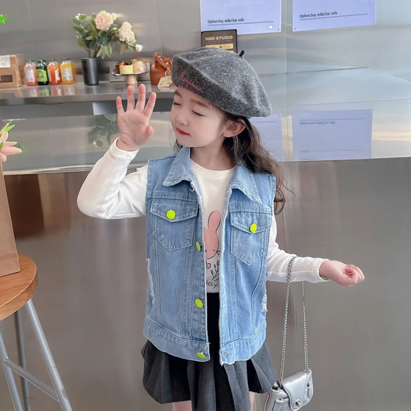 여성용 데님 조끼 봄 가을 신상 한국 버전 밝은 버튼 캐주얼 패션 데일리룩 멋스..
