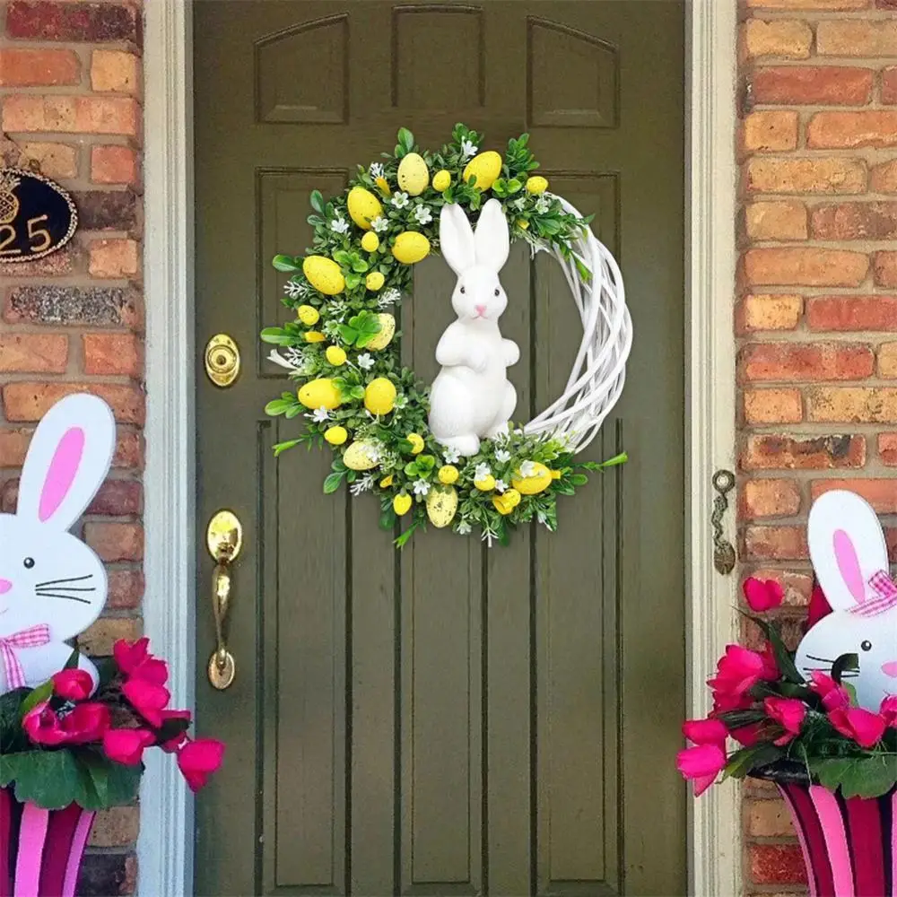 

New Easter Bunny Wreath Colorful Door Wall Oranments Happy Easter Rabbit Home Party Creative Garland Festival Decoration