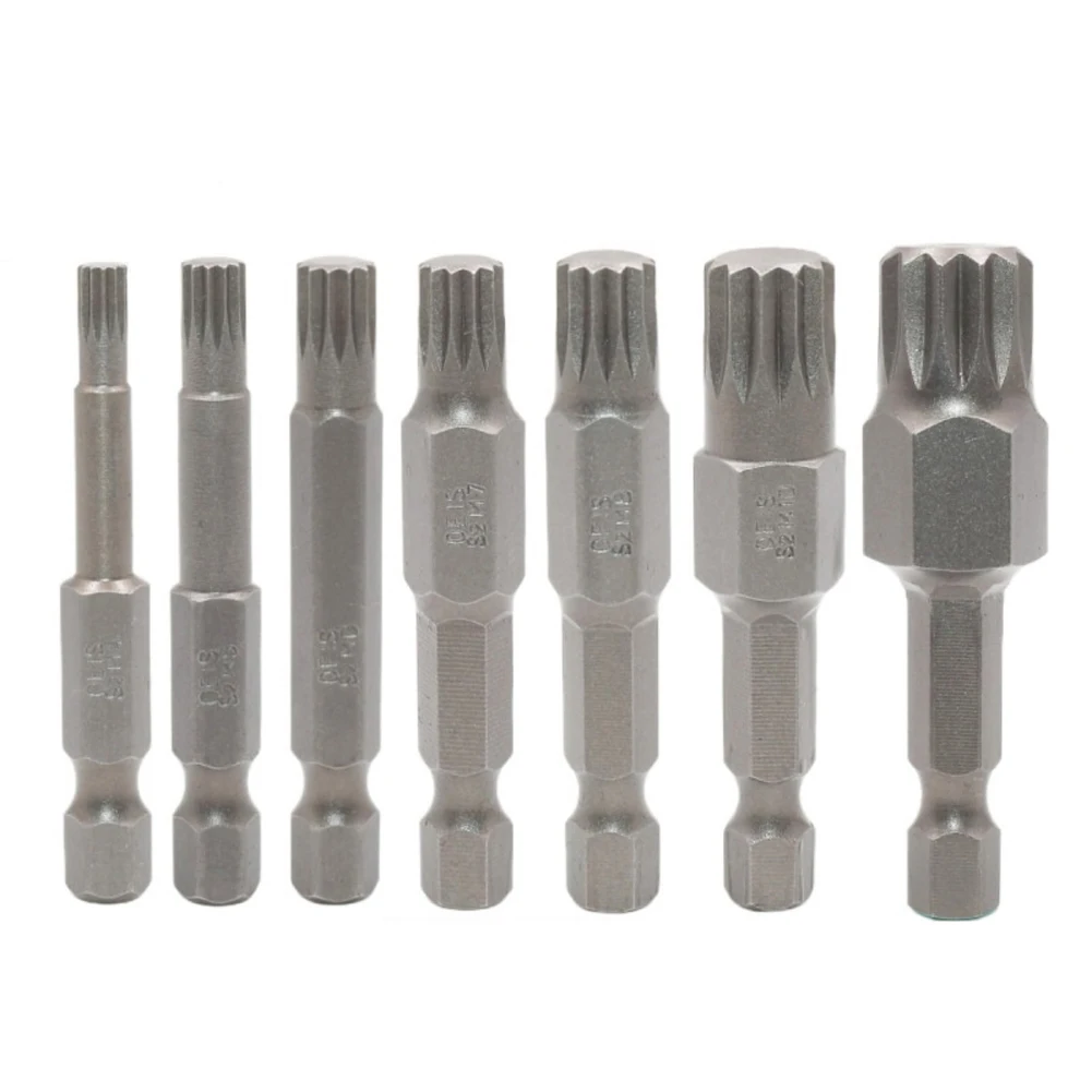 

7PCS Alloy Steel Torx Screwdriver Bit 50mm 12 Point Screwdriver Socket Bits 6.35mm Hex Shank Magnetic Screw Driver M4-M12