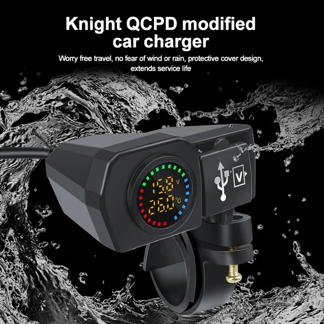 60W Motorcycle Handlebar PD QC3.0 Charger Socket USB Type-C Fast Charger Phone Power Adapter With Voltmeter Thermometer Display