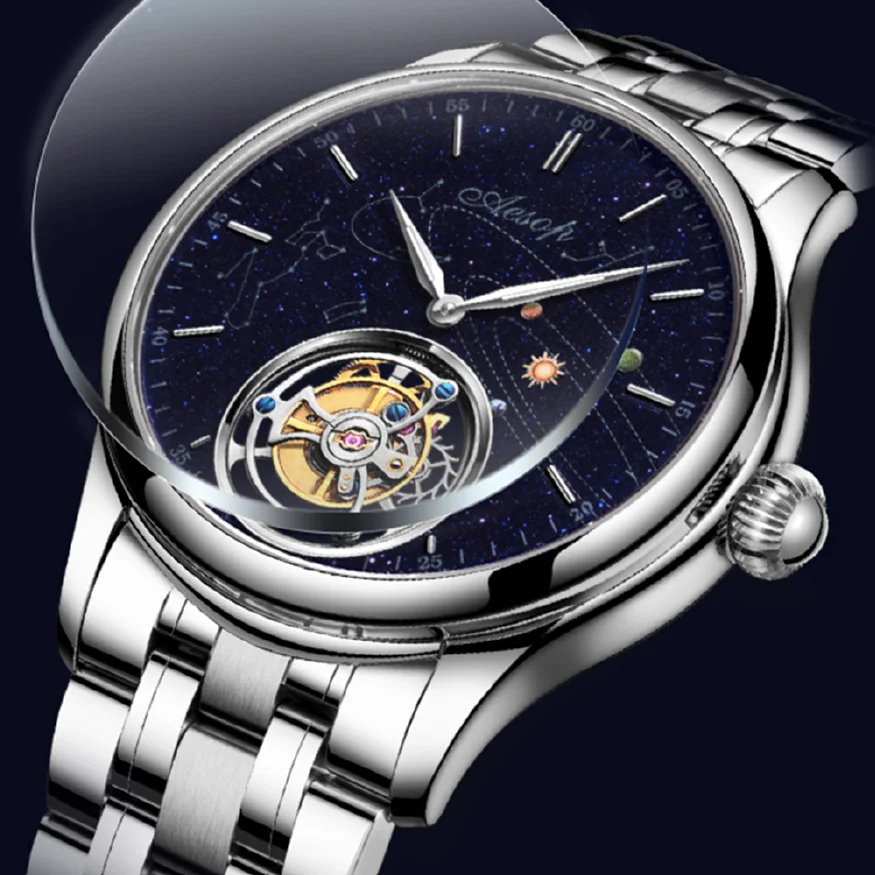 

AESOP Starry Sky Tourbillon Watch For Men Top Luxury Brand Business Men's Mechanical Watches Waterproof Stainless Steel Strap A