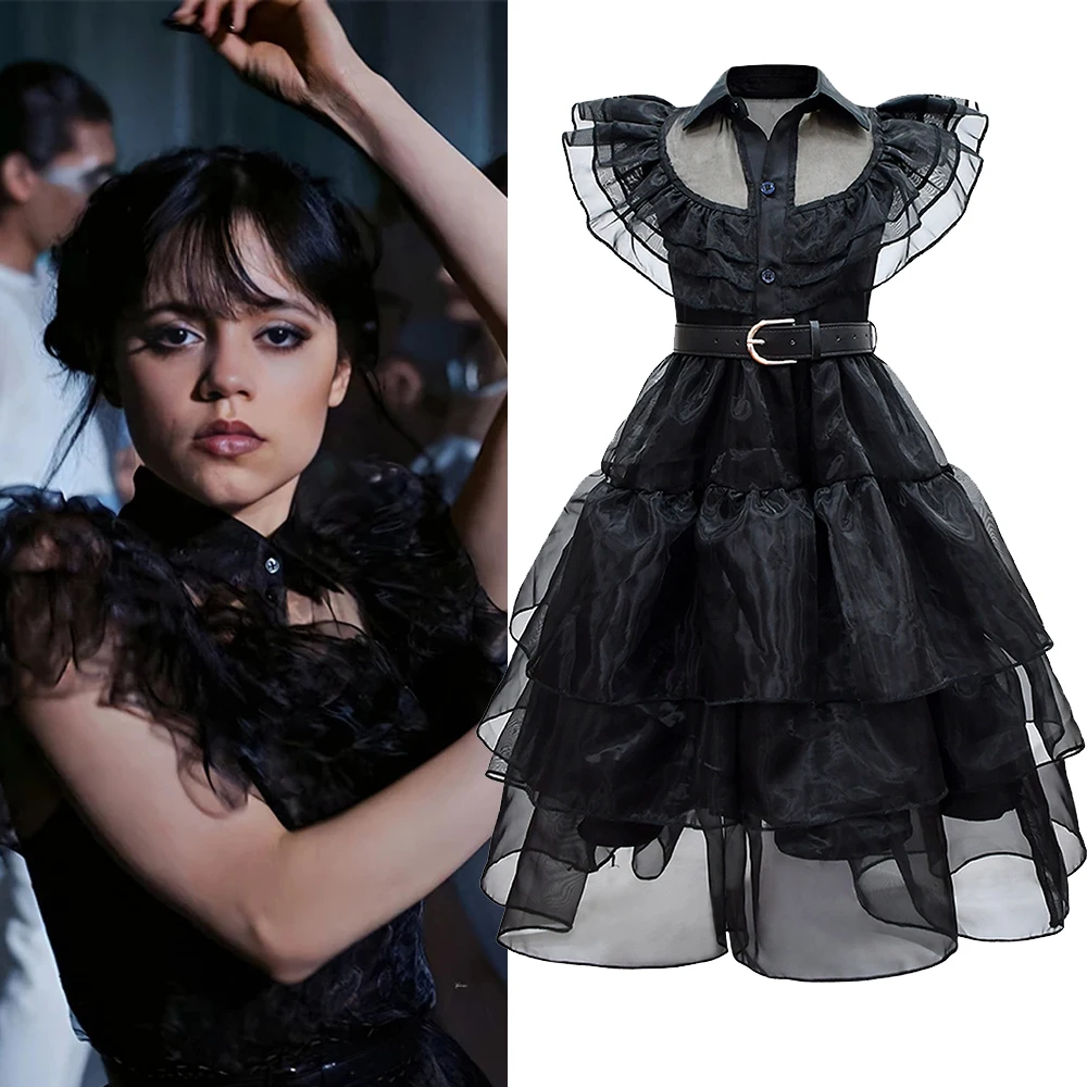 Movie Wednesday Cosplay Dresses Day Addams Costume Cosplay Gothic Wind Kids Girls Morticia Dress Halloween Party Costumes