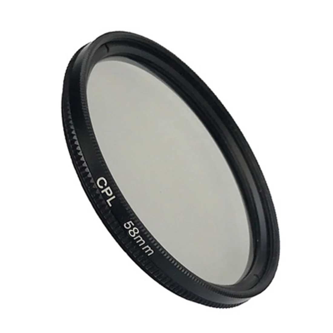 Gros plan sur le filtre polariseur circulaire 52-77mm, montrant la bague rotative et la texture du verre.