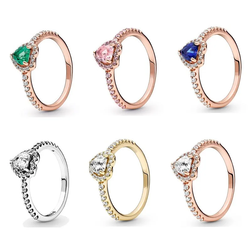 Autentico Cuore Rialzato Rosa In Argento Sterling 925 Con Anello Pandora In Cristallo Per Gioielli Moda Donna Festa Di Nozze Europa