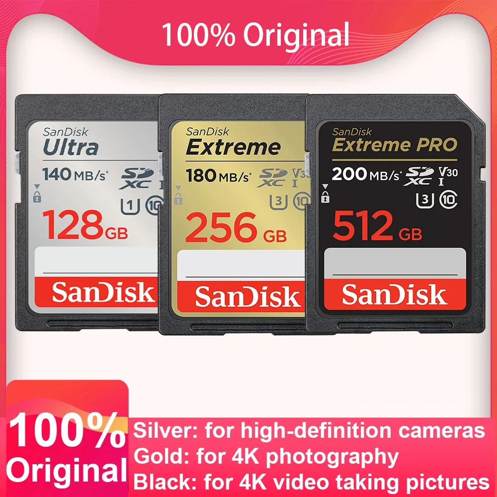 SanDisk-Carte mémoire flash Extreme Pro pour appareil photo, carte SD, 32  Go, 64 Go, 128 Go, 256 Go, irritation 10, U1, U3, 4K, 16 Go, 512 Go, SDHC,  SDXC