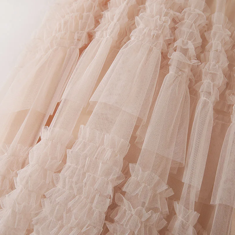 mini skirt 2022 Spring Summer Vintage Tulle Skirt Women Elastic High Waist Mesh Agaric Edge Fold Skirts Long Pleated Tutu Skirt Female Jupe crop top and skirt