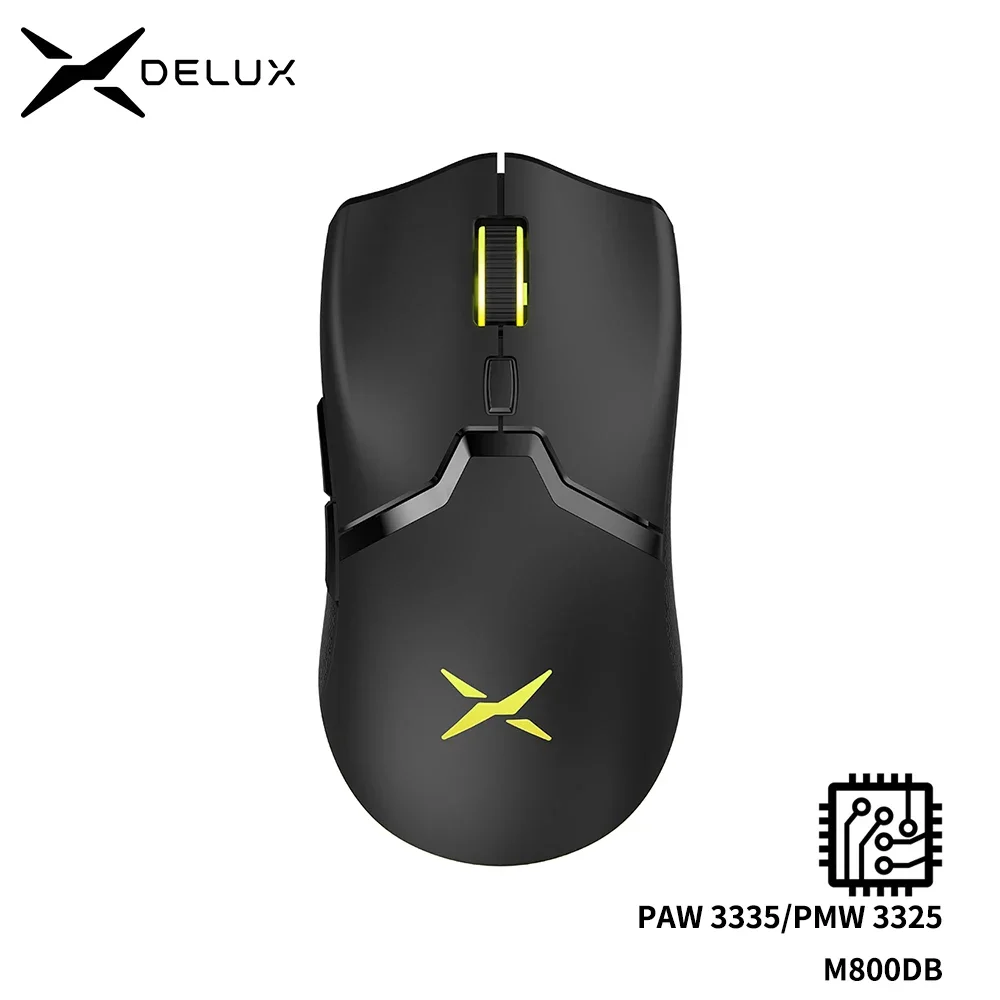 Delux M800 Wireless Gaming Mouse RGB 2.4Ghz Dual Mode 16000 DPI Lightweight rechargeable 1000Hz Mice with Soft rope Cable