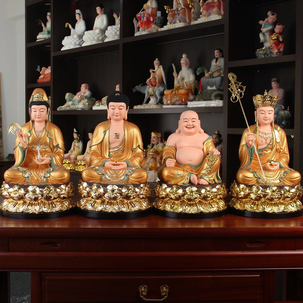 4PCS Shakyamuni Guan yin ksitigarbha Bodhisattva Maitreya Wealth God buddha HOME protection Propitious Prosperity safety statue