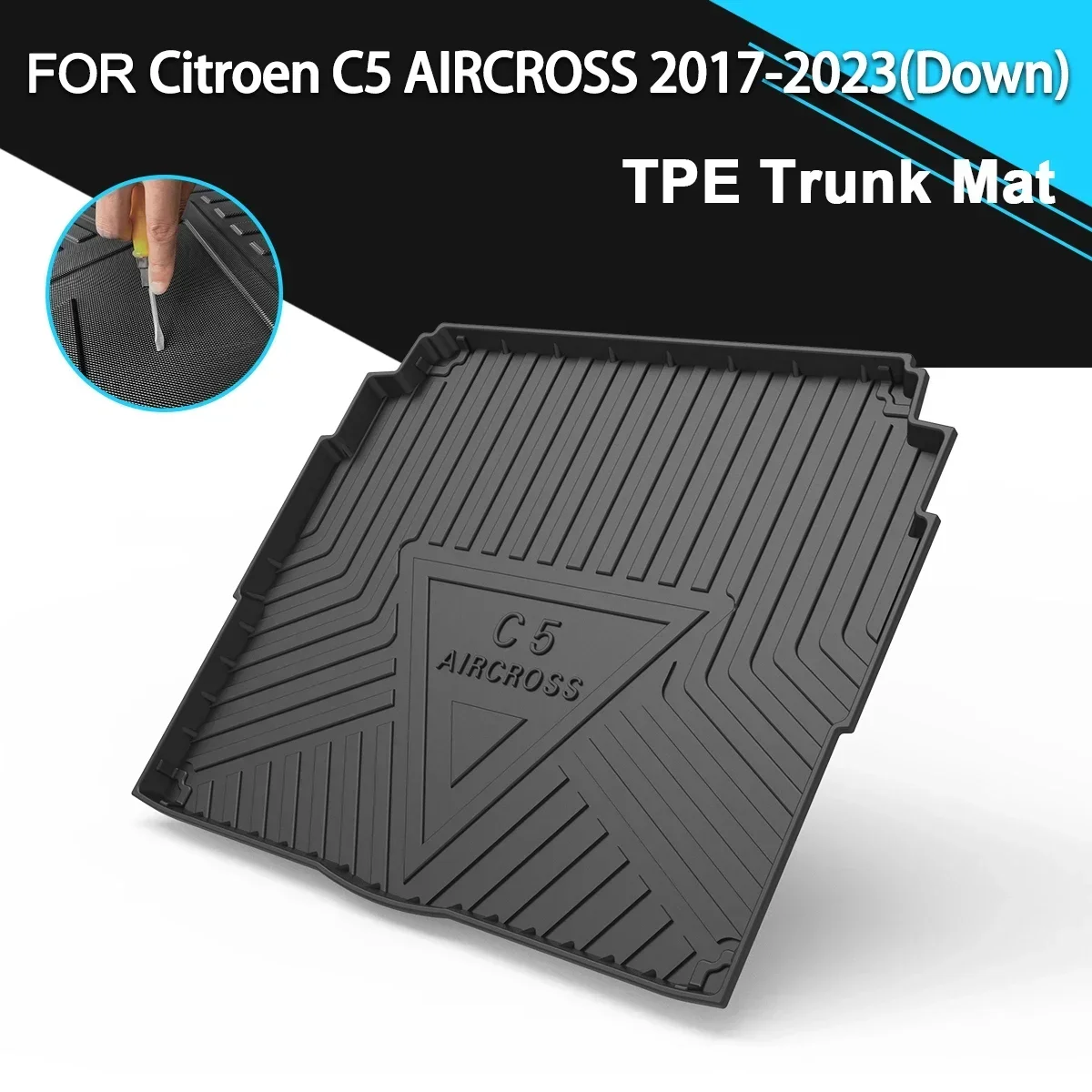

Car Rear Trunk Cover Mat Rubber TPE Waterproof Non-Slip Cargo Liner Accessories For Citroen C5 Aircross 2017-2023(Down)