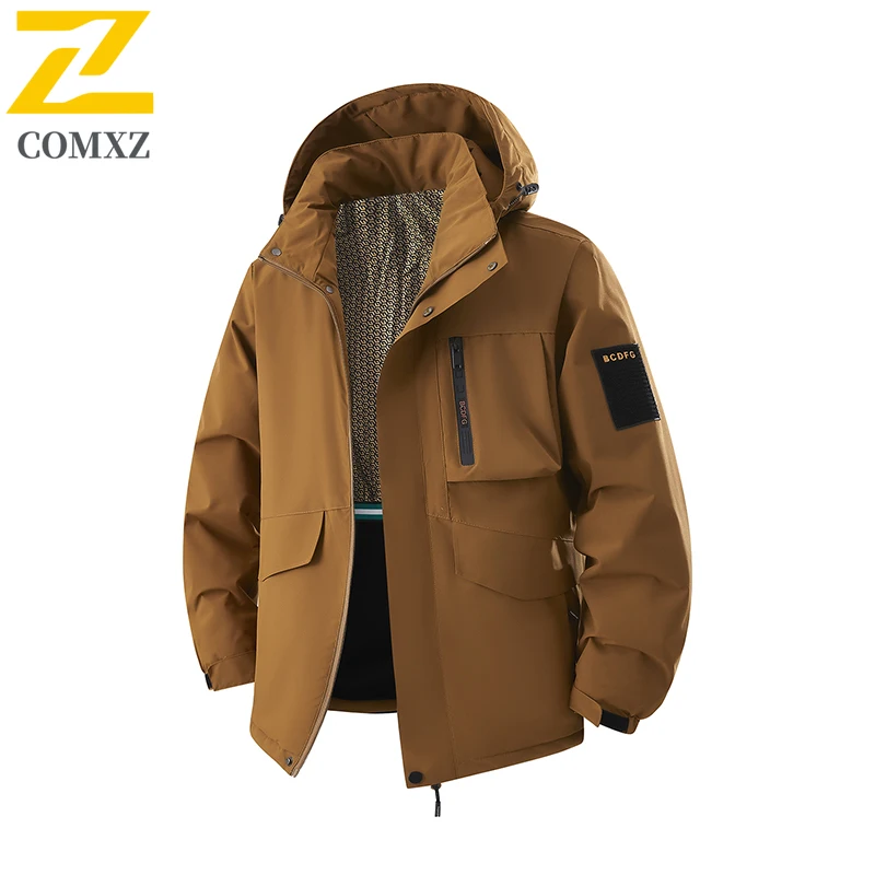 COMXZ Men Jacket 2025 Fashion Hooded Outdoor Adventure Lightweight Rush Coat Hiking Travel Windproof Warm Winter Clothing