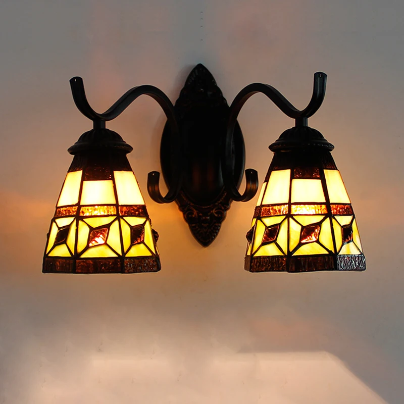 

Vintage Tiffany Wall Lamps Mediterranean Stained Glass Mirror Light Sconces for Living Room Bedroom Lighting Fixtures Home Decor