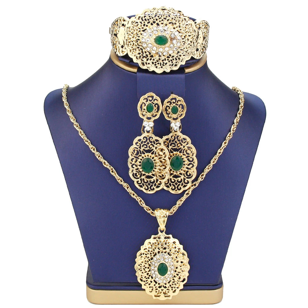 Sunspicems Conjunto de joyería para boda pendientes de gota de Color dorado brazalete colgante collar Joyería para novia Argelia Marruecos|Conjuntos de joyería| - AliExpress