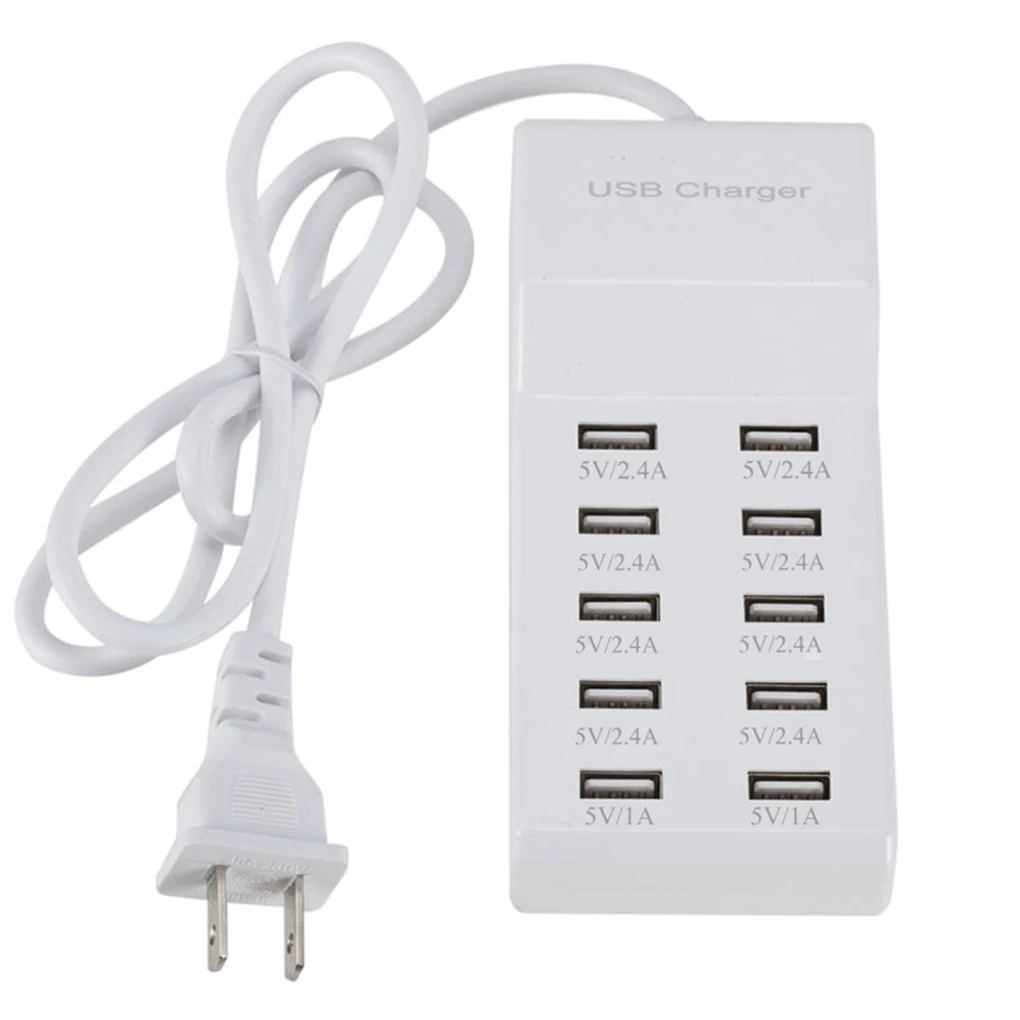 

10 Ports USB Charger Phone Charge Device Stable Current Travel Desktop Station Durable Housing 5V Power Supply US EU Plug