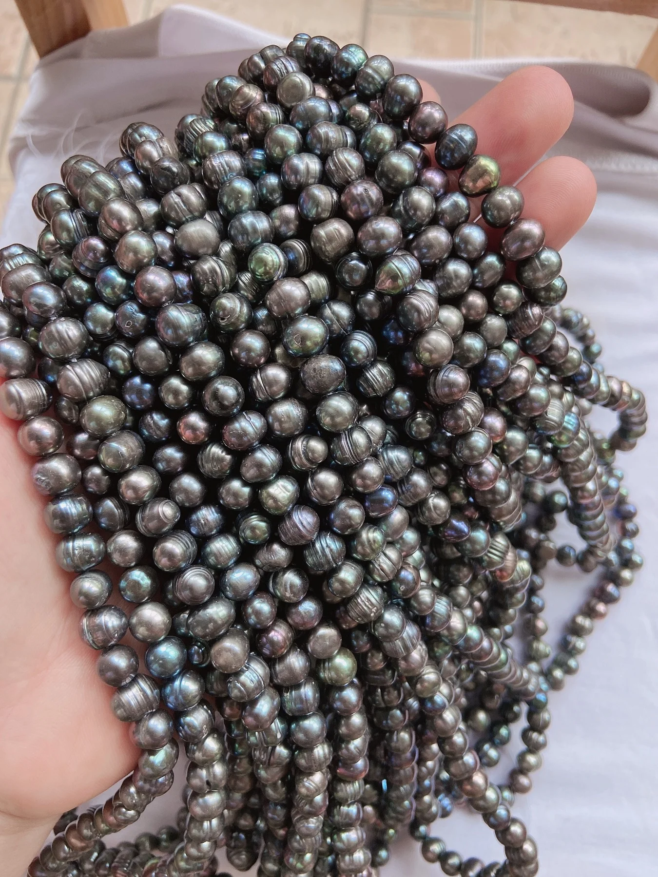 

Wholesale arou15"6-8mm Natural Sea black peacock Pearl Unfinished Nekclace DIY Jewelry Single Strand Women Pearl Necklace