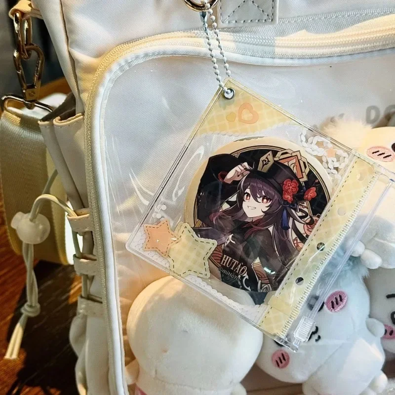 Anime Badge Holder PVC Sleeves for 75/65/58mm Collector's Zipper Bags Plaid Grid Design with Spacers Comic Convention Storage