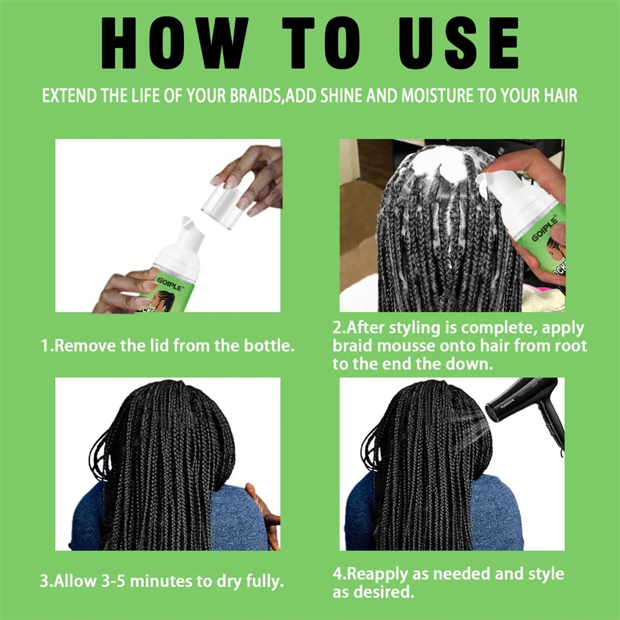 Curly Hair Mousse 60ml High Shine Braid Mousse Moisturize and Styling Foam Mist Frizz Control Braiding Spray Cleaning Braids Lock & Twist Products